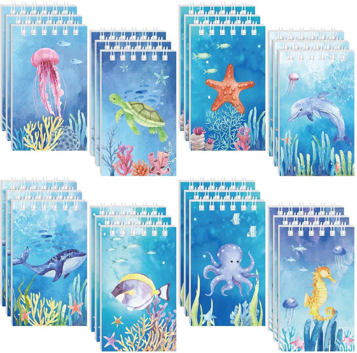 Omgoods - Set van 24 Mini Notebooks - Onderwater Thema voor Kinderen