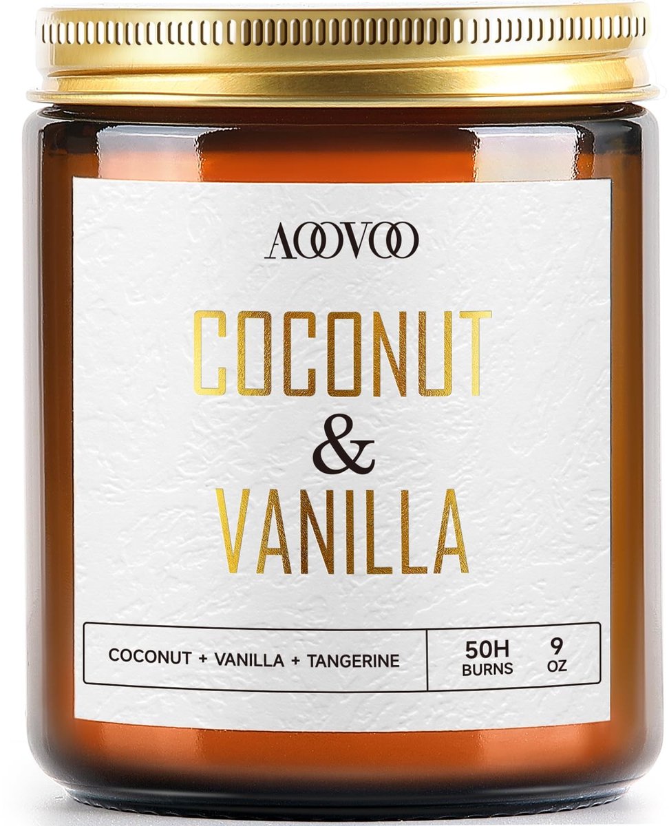 Omgoods - Vanille Kokos Kaars - Geurkaarsen van Sojawas voor Aromatherapie, 9 oz, 50 uur brandduur