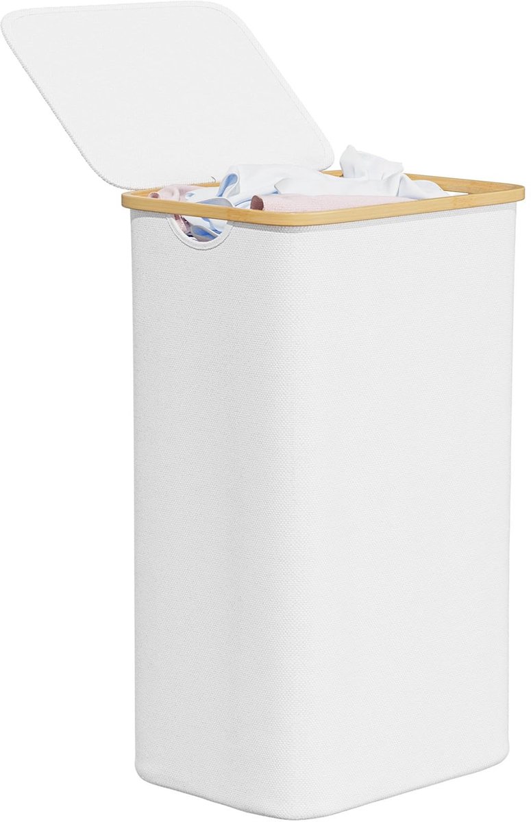 Omgoods - Grote Wasmand met Deksel, 110L en Bamboe Handvatten