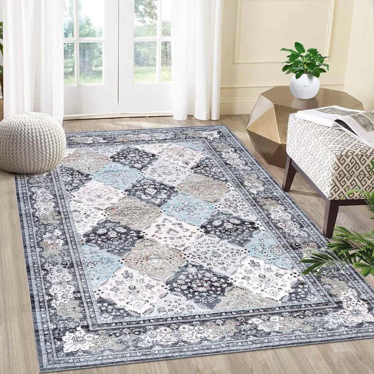 Omgoods - Wasbare Boho Tapijt voor Woonkamer - Antislip Floral Print 120x170 cm