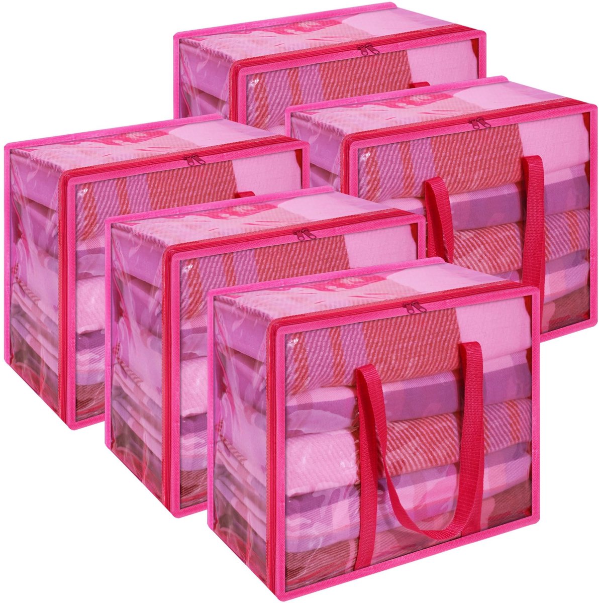 Omgoods - 5 Stuks Transparante Opbergzakken met Rits - Onderbed Kledingopslag, Roze
