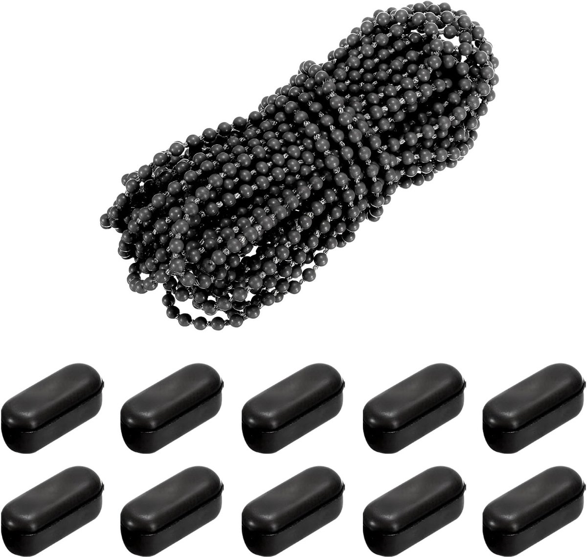 Omgoods - Blind Plastic Pearl Chain met 20 Connectors voor Rolgordijnen - Zwart 10 m