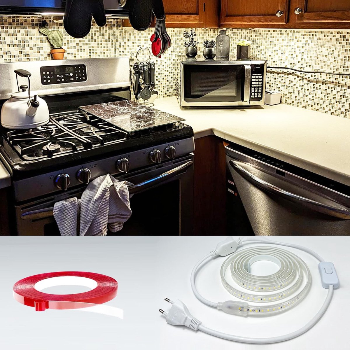 Omgoods - LED Strip 2m met Schakelaar - Waterdichte Verlichting voor Keuken en Badkamer