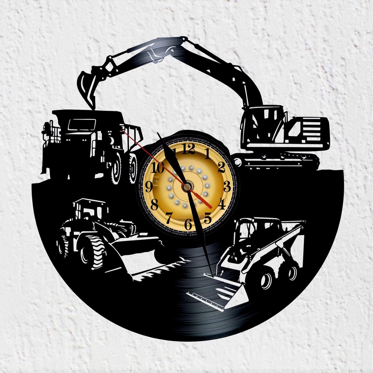Omgoods - Dumper Excavator Loaders Wandklok van Vinyl - Antiek Design