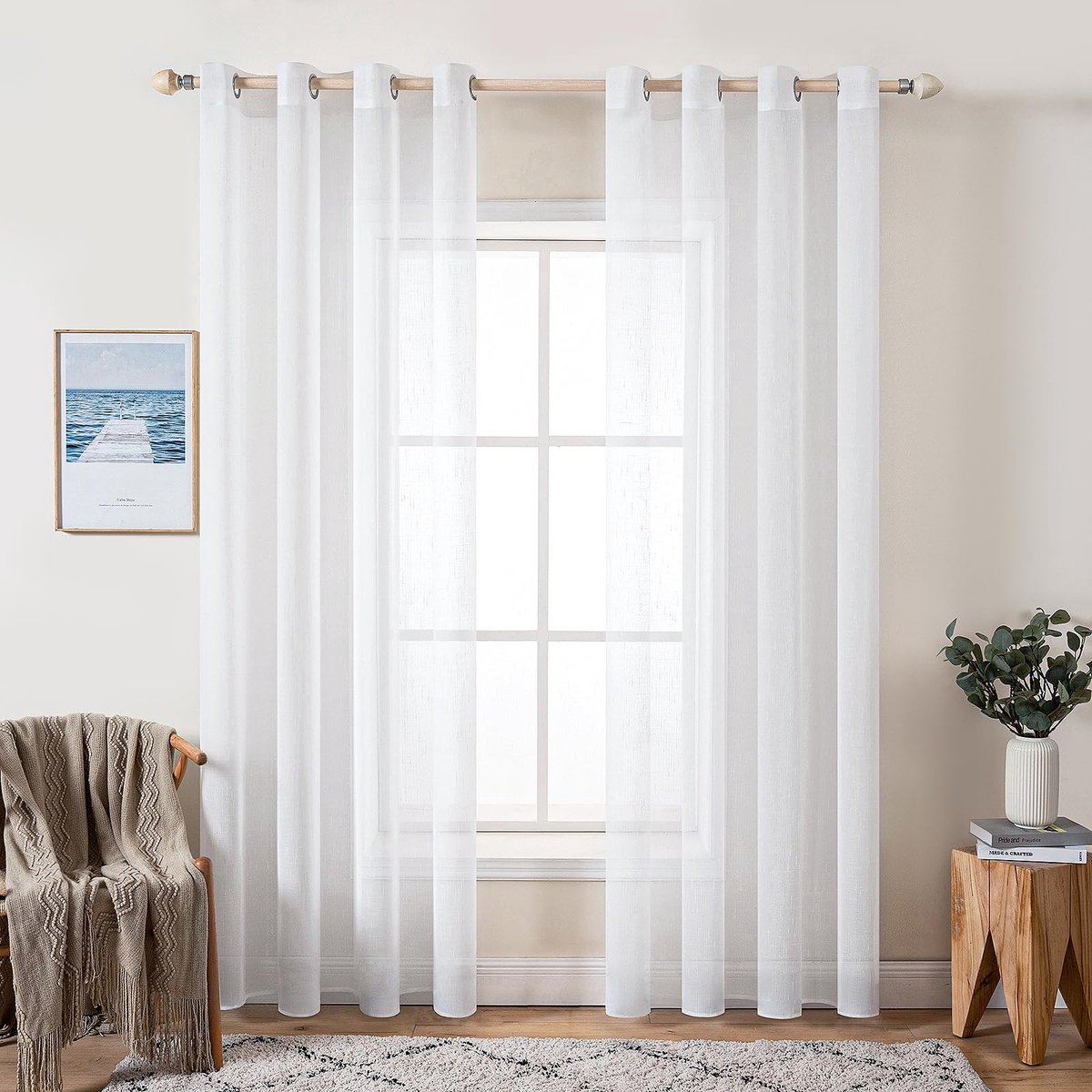 Omgoods - Set van 2 Voile Gordijnen - Transparante Gordijnen met Oogjes voor Woonkamer 140 x 300 cm Wit