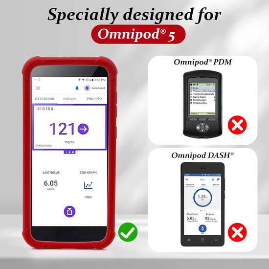Siliconen hoes voor Omnipod 5 PDM-hoesje - valbestendig Omnipod 5-hoesje, schokbestendig, antislip (rood) — afbeelding 3
