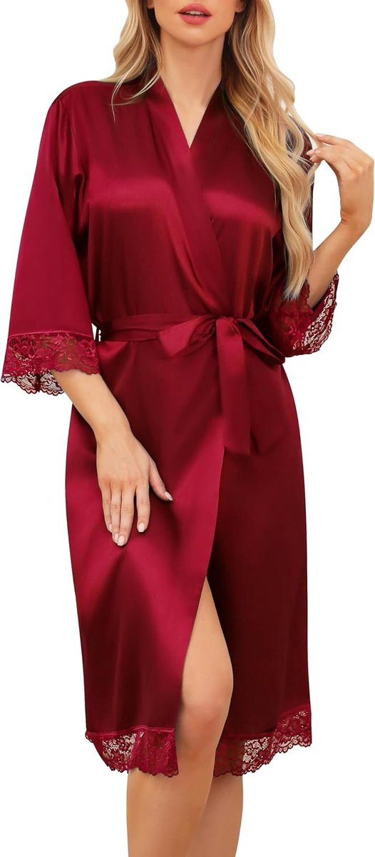 Satijnen badjas, uniseks, ochtendjas, zijde, lichte kimono, bruid
