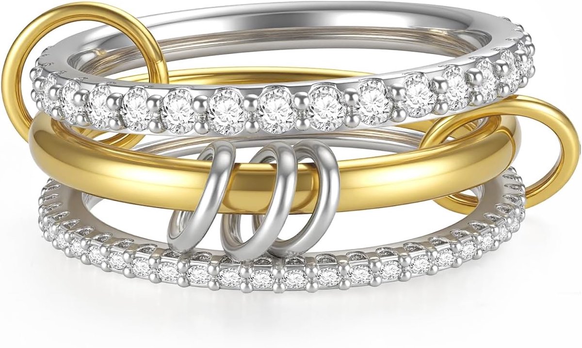 Stackable Rings Women, Gold Silver Mixed Metel Band, Size 7 3Pcs Non
