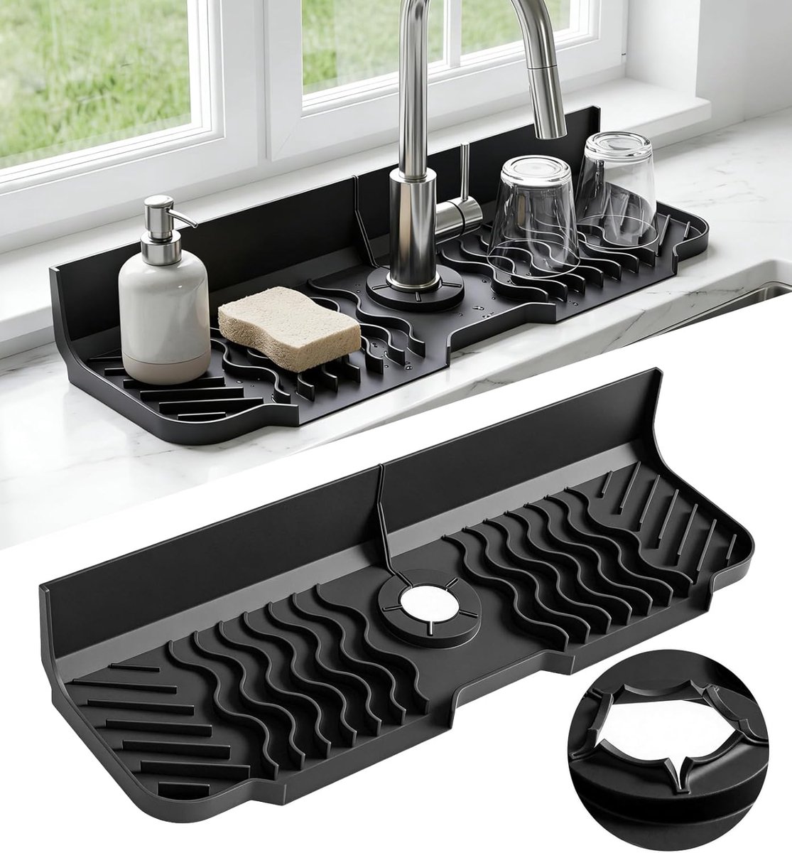 Kraanmat 45 × 14 cm, Afdruipmat voor Kraan met Spatbescherming