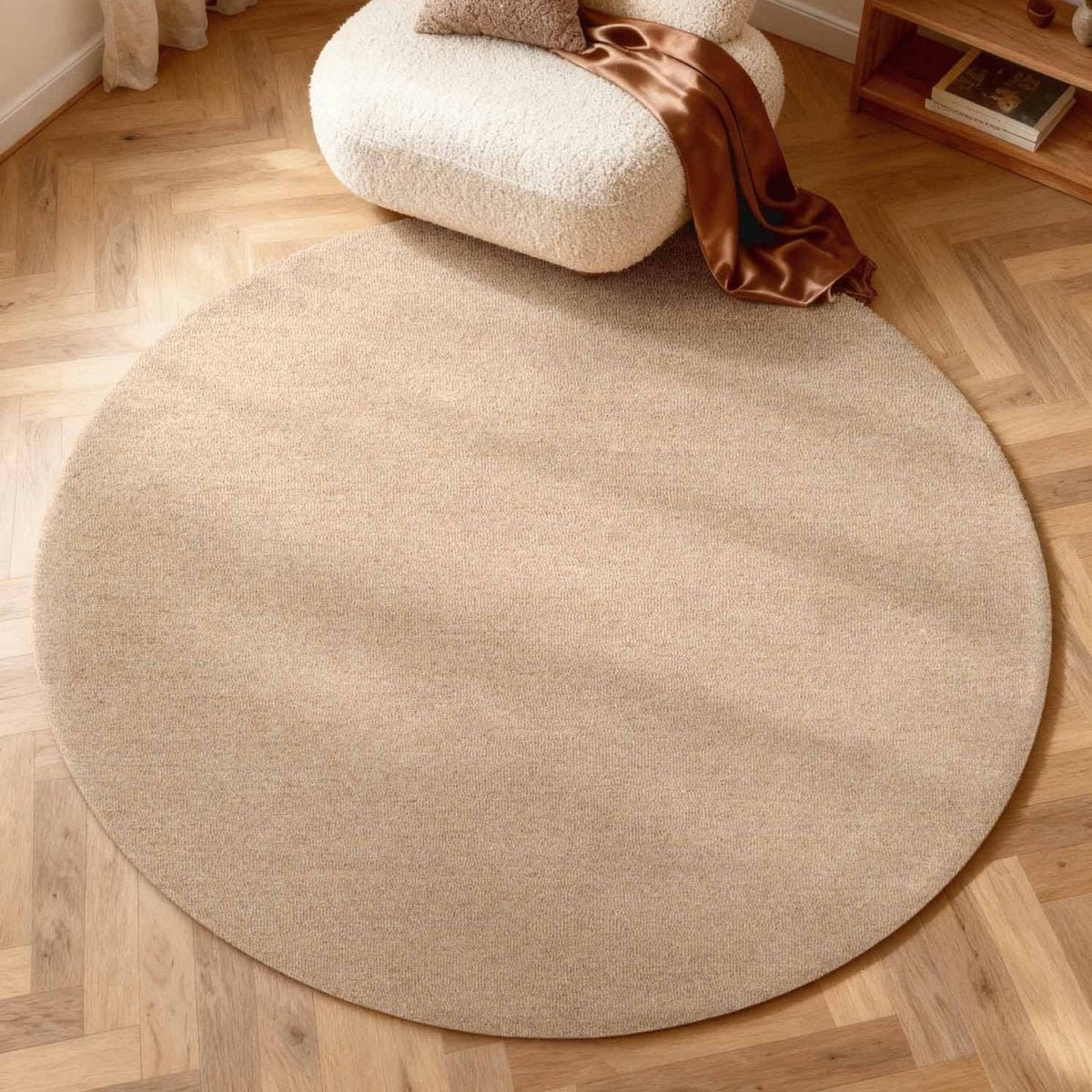 Elle Decoration Puristic rond wollen vloerkleed Knots Beige - Rond 160 Ø - (M)