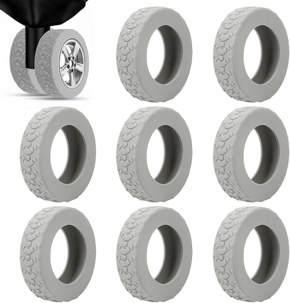 Kofferwielafdekkingen, 8 Stuks Koffer Wielbeschermers Universele Pasvorm Anti-Slijtage Reisaccessoires, Beschermt Wielen tegen Beschadigingen, Grijs, 5x1.4cm