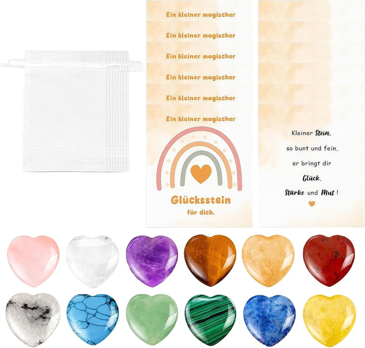 Set van 12 Geluksstenen, Origineel Cadeau voor Jongens en Meisjes