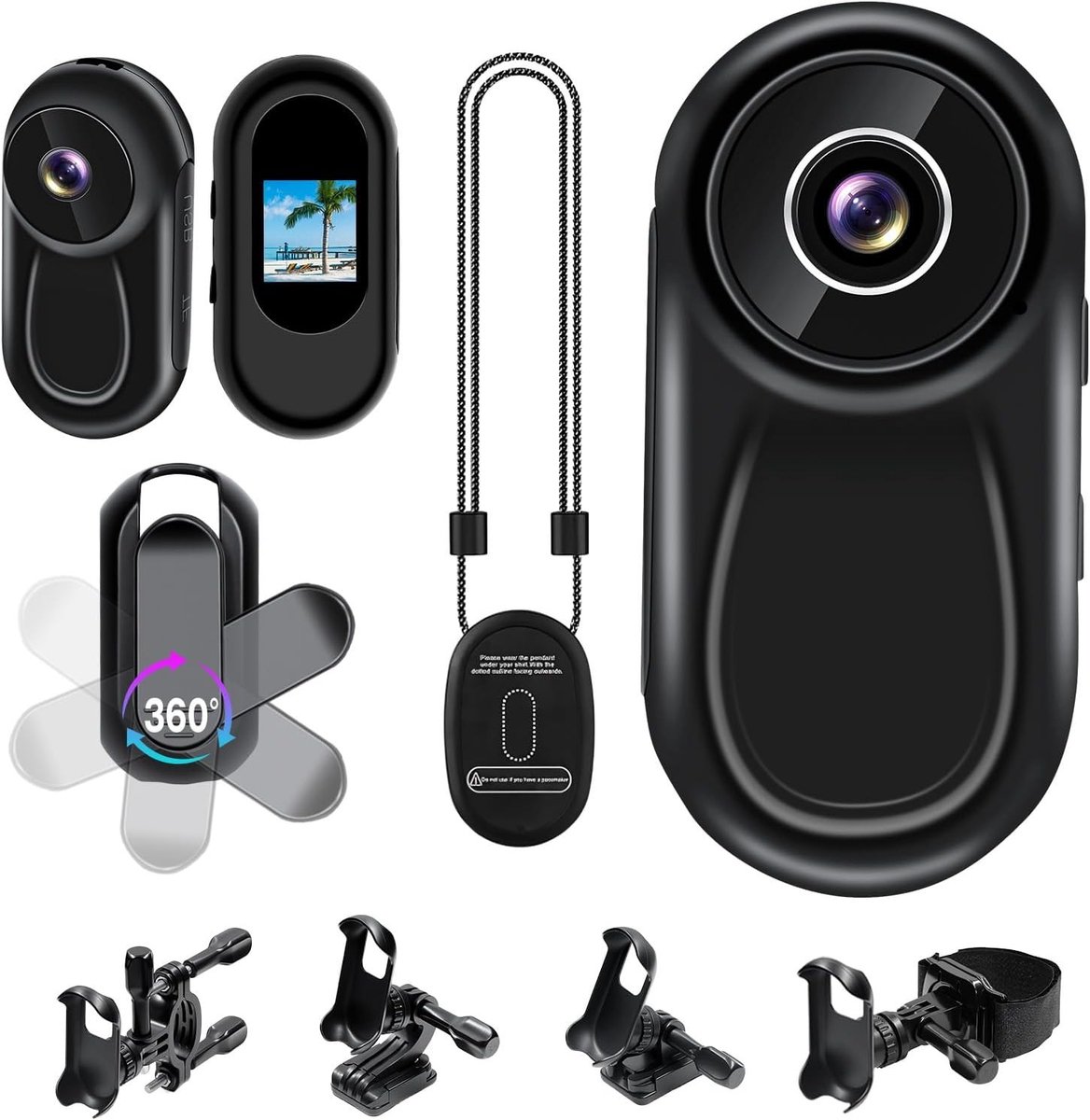 Mini Actie Camera met 1080P HD, 120° Groothoek en 160 Minuten Opnametijd, Ideaal voor Fietsen, Motorrijden en Huisdieren met Nachtzichtfunctie