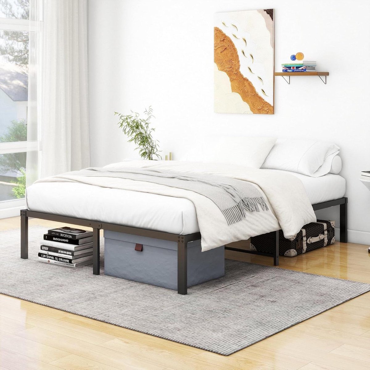 Metalen Platformbed - Bedframe Metaal - Slaapkamer Inrichting - Geruisloos Ontwerp - 140 x 200 cm - Zwart