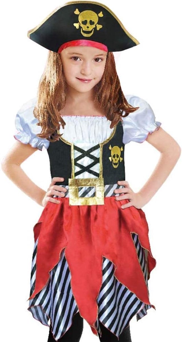 Party Pirate meisje kostuum, piraat jurk, hoed maat 5-6 jaar