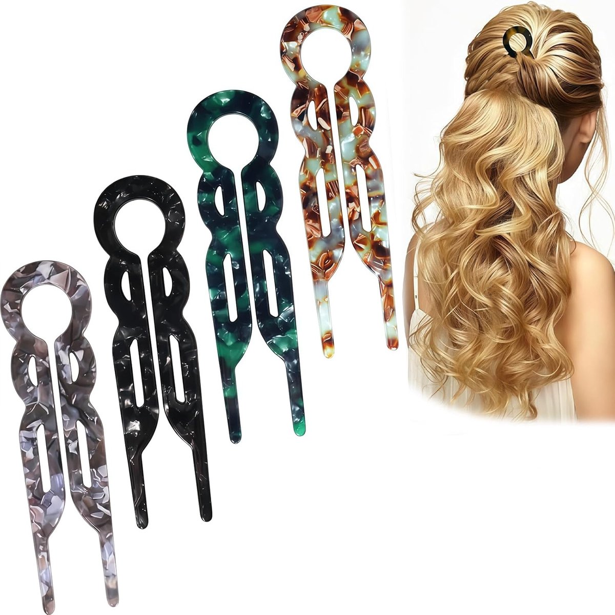 4 stuks Prestige Franse haarspeld U-vormig voor dames, French Pin – Elegante haarspelden voor vrouwen, geschikt voor Valentijnsdag Kerstmis Bruiloft, Gala alle haartypes