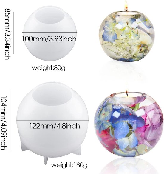 2pcs Tealight Candle Holder Resin Molds, Sphere Candlestick Silicone Molds, Resin Epoxy Votive Candle Holder Molds Silicone for DIY Home Décor (2 Pcs Sphere Mold) — afbeelding 2