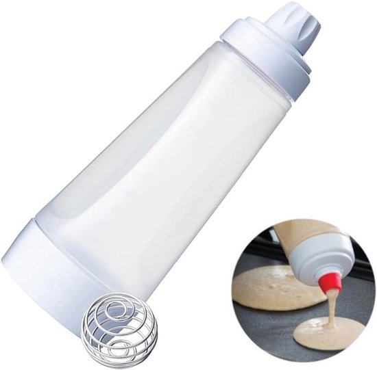 1000ML Batter Mixer Fles, Deegmixer voor Pannenkoeken, Handdeegdispenser met Meetmerken en Mengbal, Persfles Geen Lekkage Eénhandig, Deegdispenser Multifunctioneel, voor Pannenkoeken, Wafels, Crêpes — afbeelding 2
