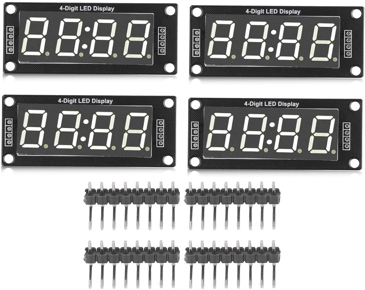 4 Set 4 Digit Digitale Buis met Pin Header LED Display Board 7 Segmenten Klok Module TM1637 0.56in Klok Dubbele Dots Module(Witte MRA041B)