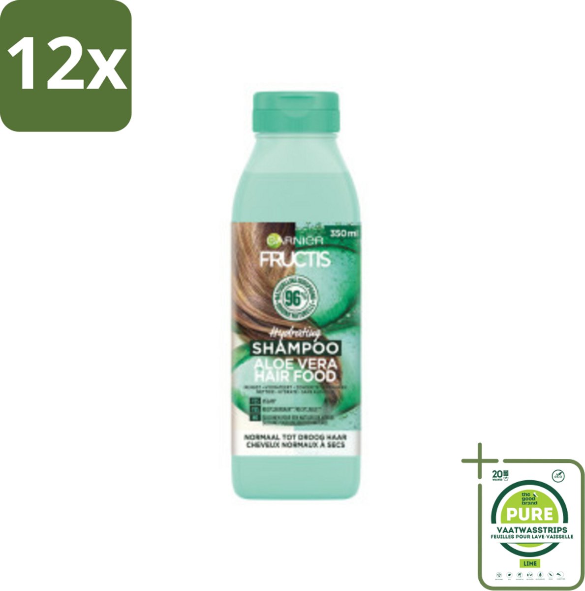 Garnier - Fructis Hair Food Aloe Vera - Shampoo - Normaal tot Droog Haar - 350 ml - Voordeelverpakking - 12 stuks - Aloe Vera shampoo - Hydraterende shampoo