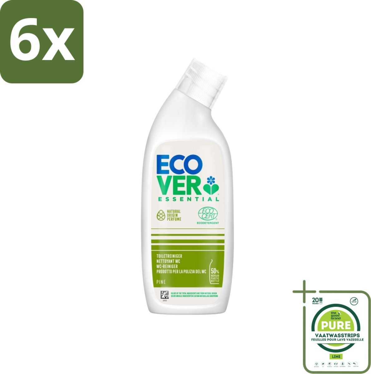 Ecover - Toiletreiniger Essential - Dennenfris - 750 ml - Voordeelverpakking - 6 stuks - Toilet schoonmaak - Toilet reiniger