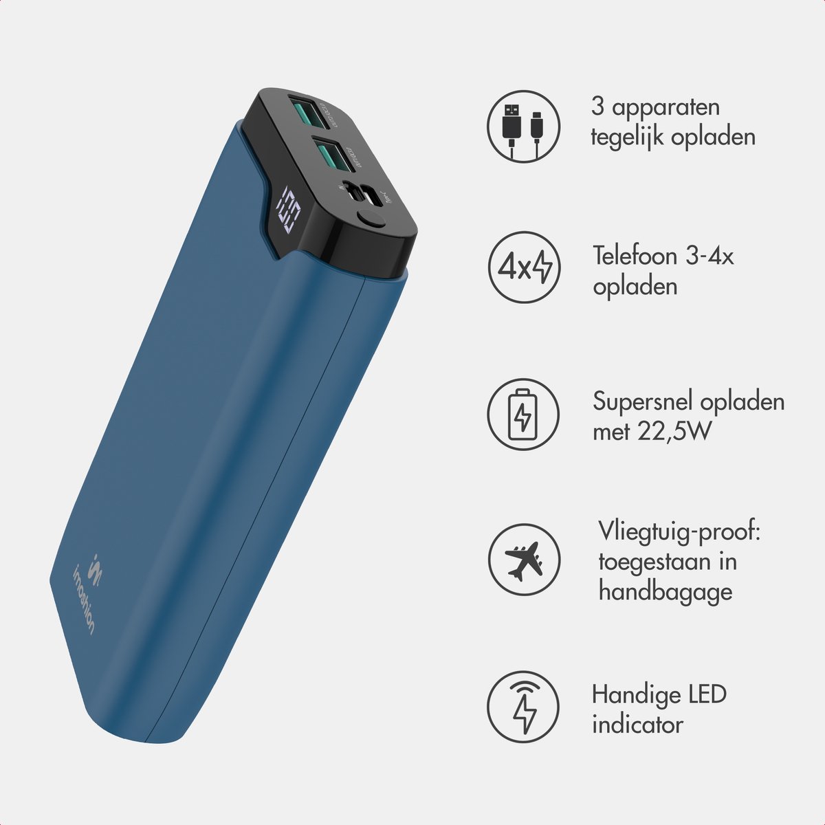 imoshion Powerbank 20000 mAh Snellader Donkerblauw - afbeelding 2
