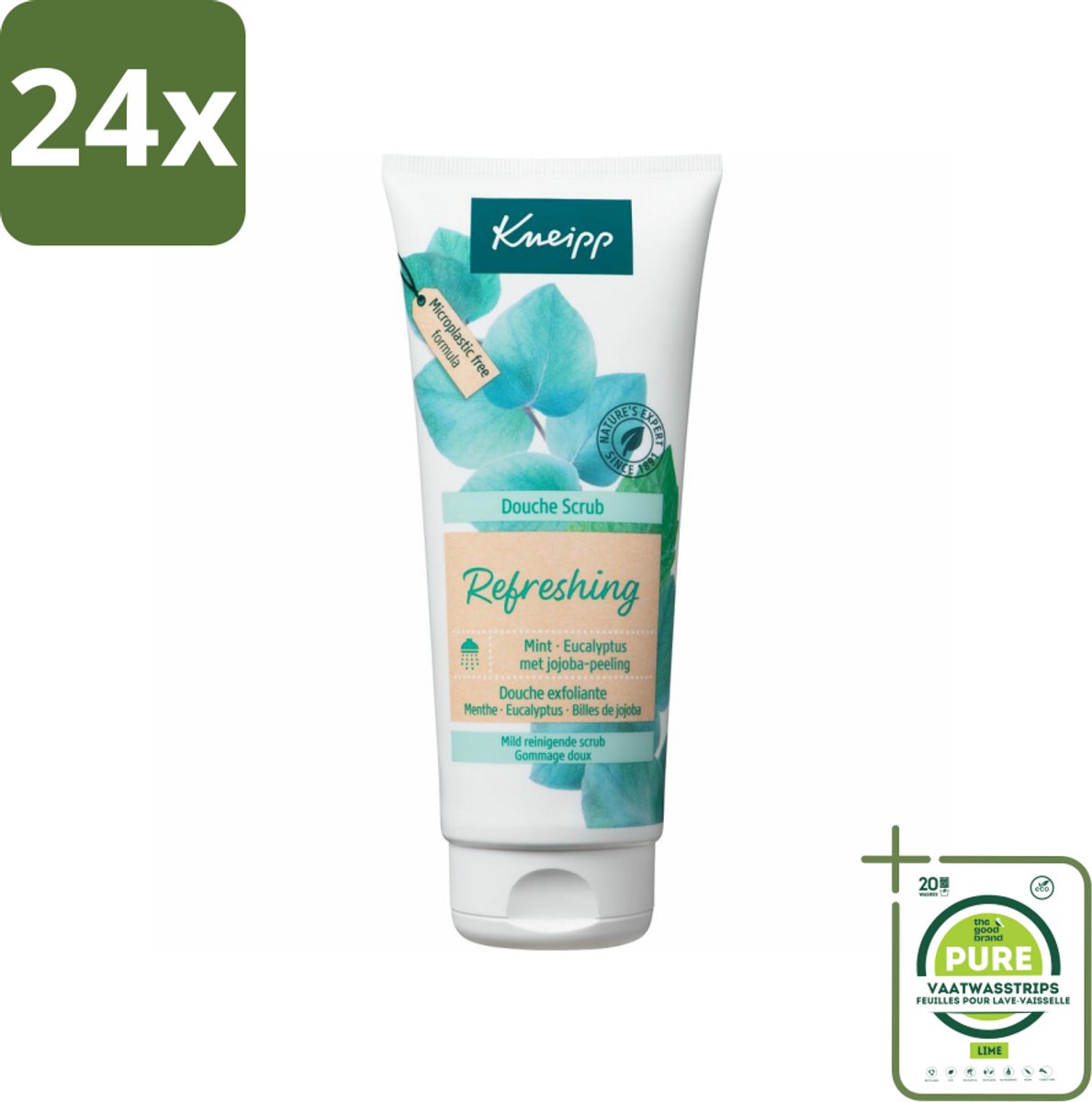 Kneipp - Douche scrub - Refreshing - Mint & Eucalyptus - 200 ml - Voordeelverpakking - 24 stuks - Douche scrub - Verfrissende douche