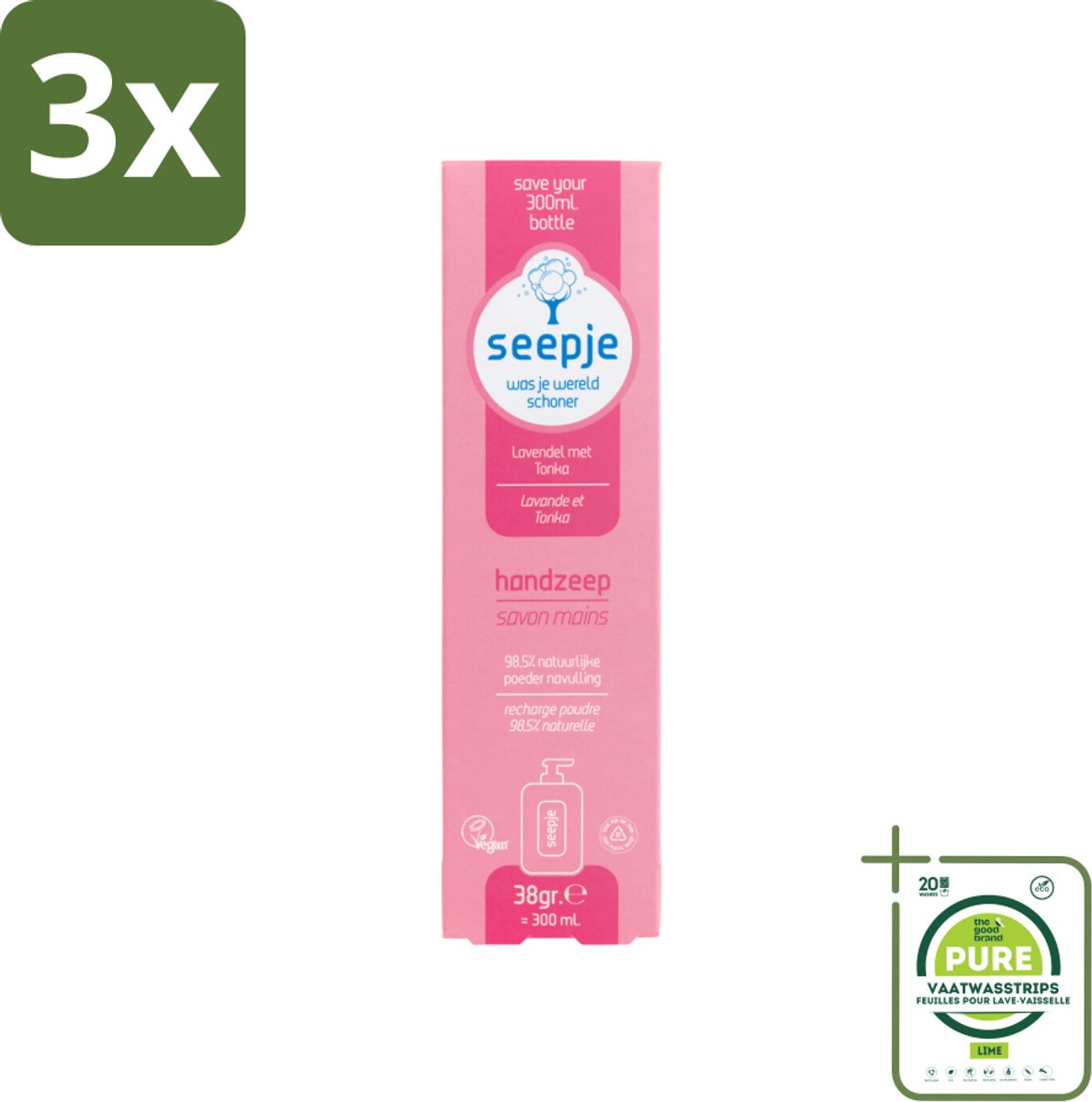 3 x Seepje - Handzeep - Rijke Geur en Hydratatie - Lavendel met Tonka - Navulverpakking - 38 g - Grootverpakking - Handzeep - Lavendel - Tonka - Navulverpakking - Duurzaam