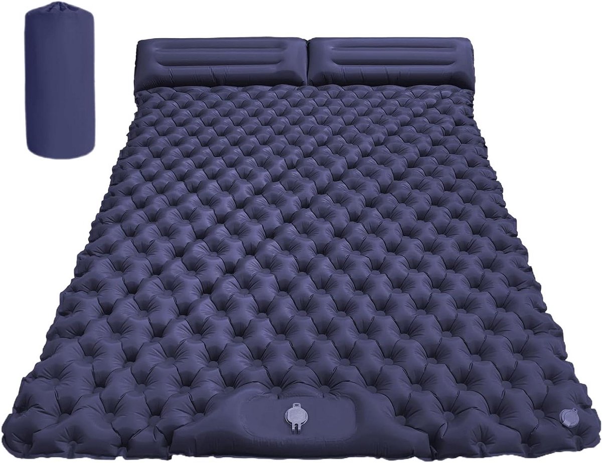 Opblaasbaar Slaapkussen - Dubbele Slaapmat - Kamperen en Trekking - Voetpomp Ingebouwd - 190x120x5 cm - Donkerblauw