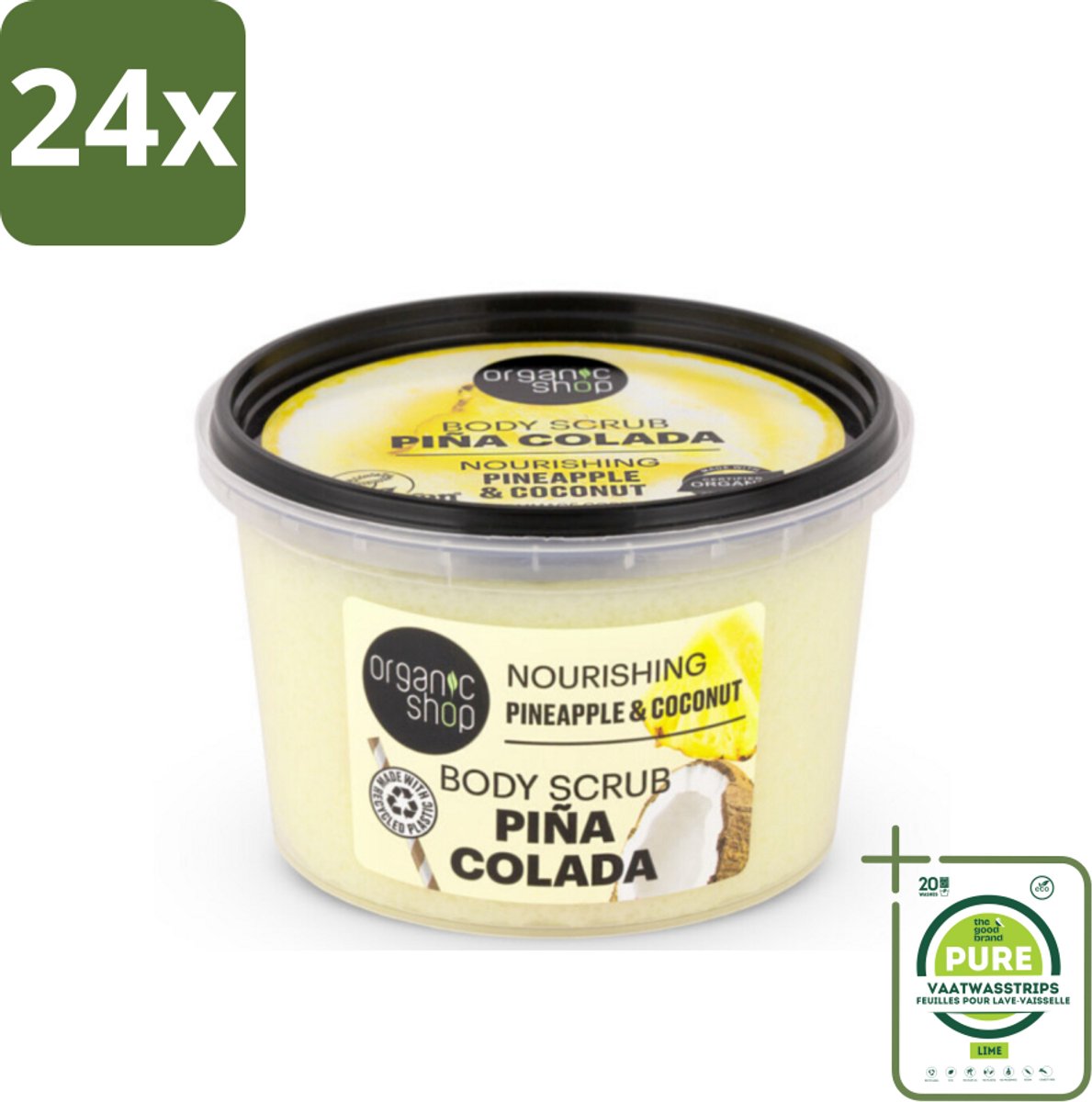 Organic Shop - Body Scrub Pineapple & Coconut - Verfrissend en Voedend - 250 ml - Voordeelverpakking - 24 stuks - Ananas scrub - Kokos scrub
