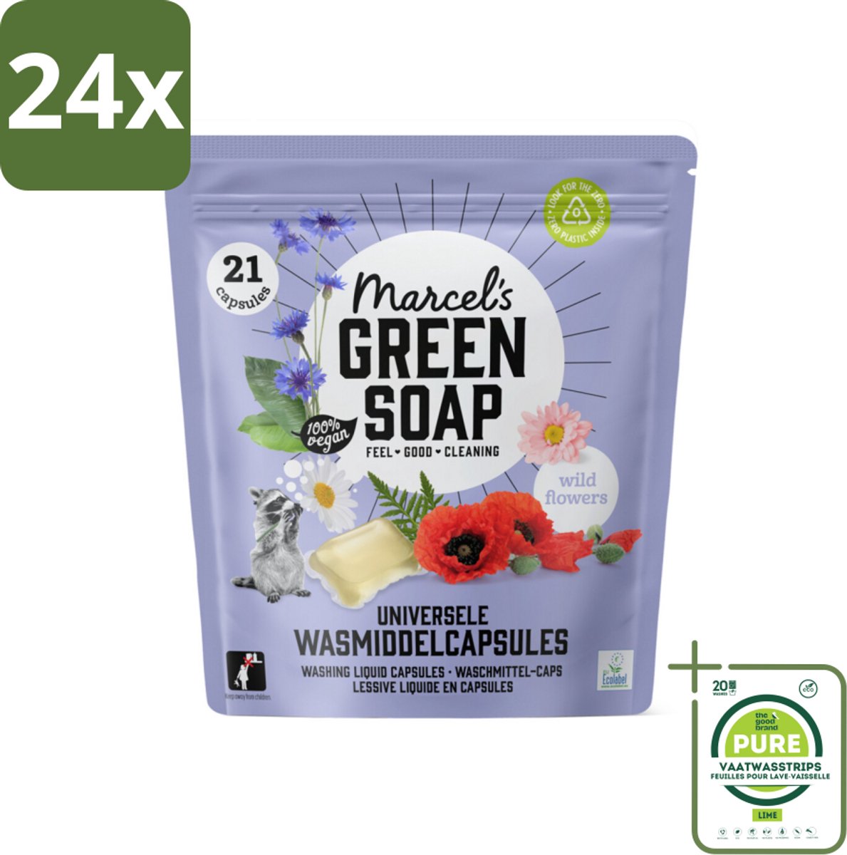 Marcel's Green Soap - Wascapsules - Wilde Bloemen - Gemak in één dosis - 21 Capsules - Voordeelverpakking - 24 stuks - Wascapsules - Biologische was