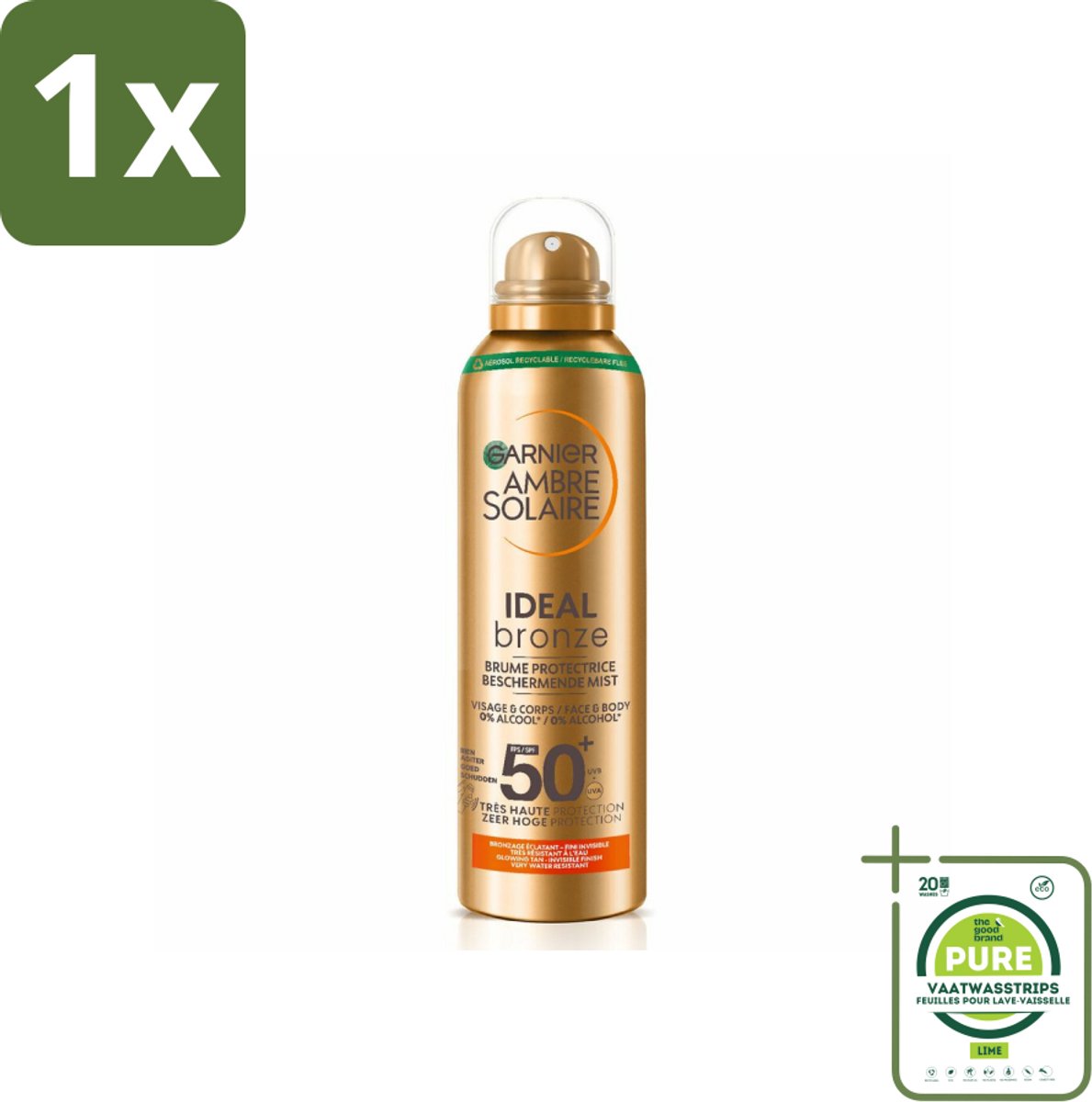 1 x Garnier - Ambre Solaire - Beschermende Mist - Ideal Bronze - SPF 50+ - 150 ml - Zonbescherming - Zonnemelk - SPF 50 - Ambre Solaire - Garnier