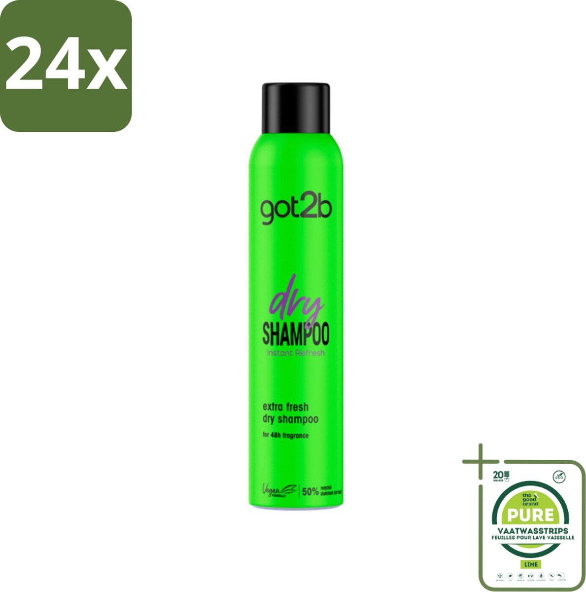 Got2B - Droogshampoo - Extra Fresh - 200 ml - Voordeelverpakking - 24 stuks - Droog haar - Fris haar