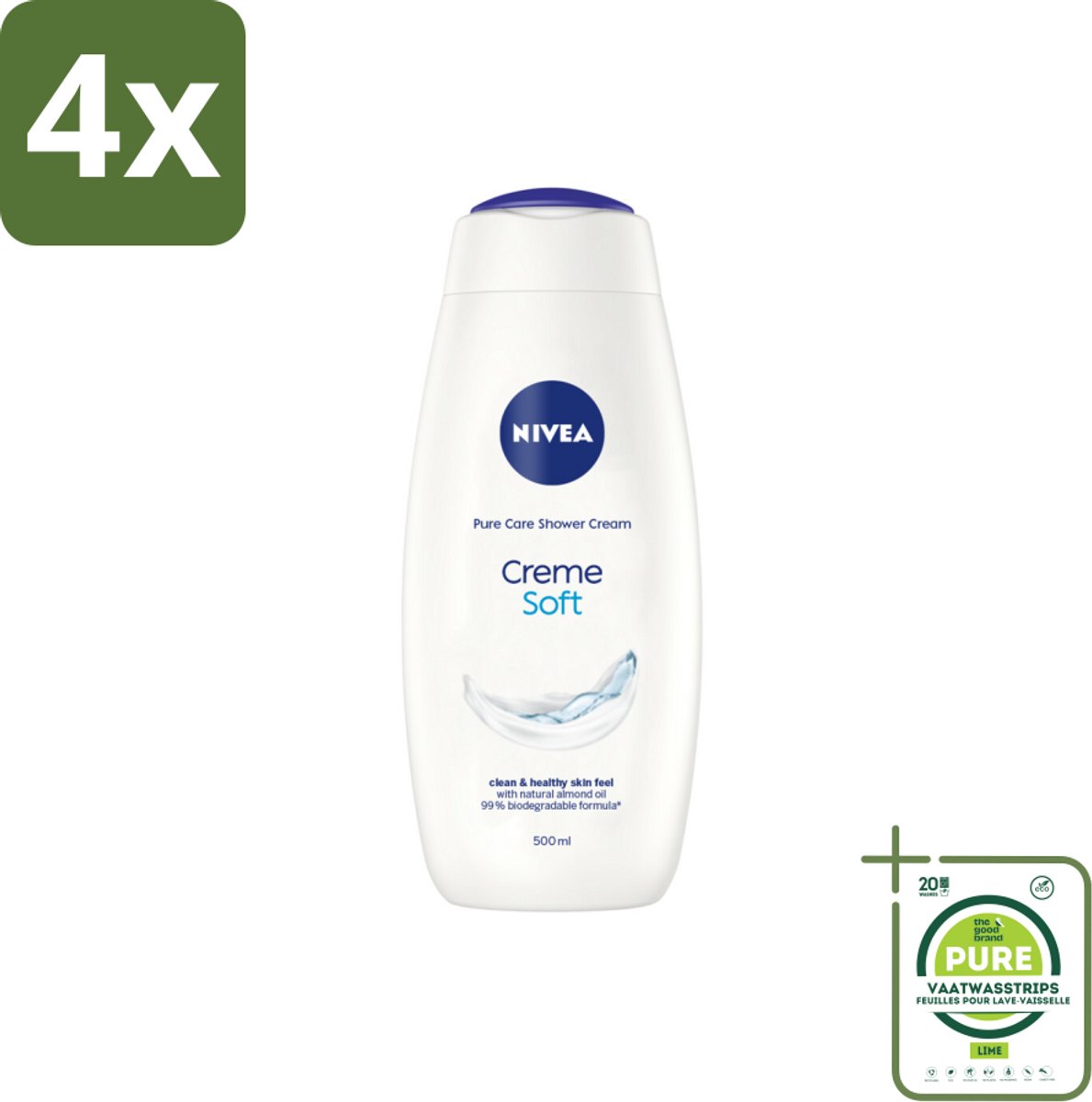 NIVEA - Douchecrème - Zacht - Huidbeschermend - Amandelolie - 500 ml - Voordeelverpakking - 4 stuks - Douchecrème - NIVEA