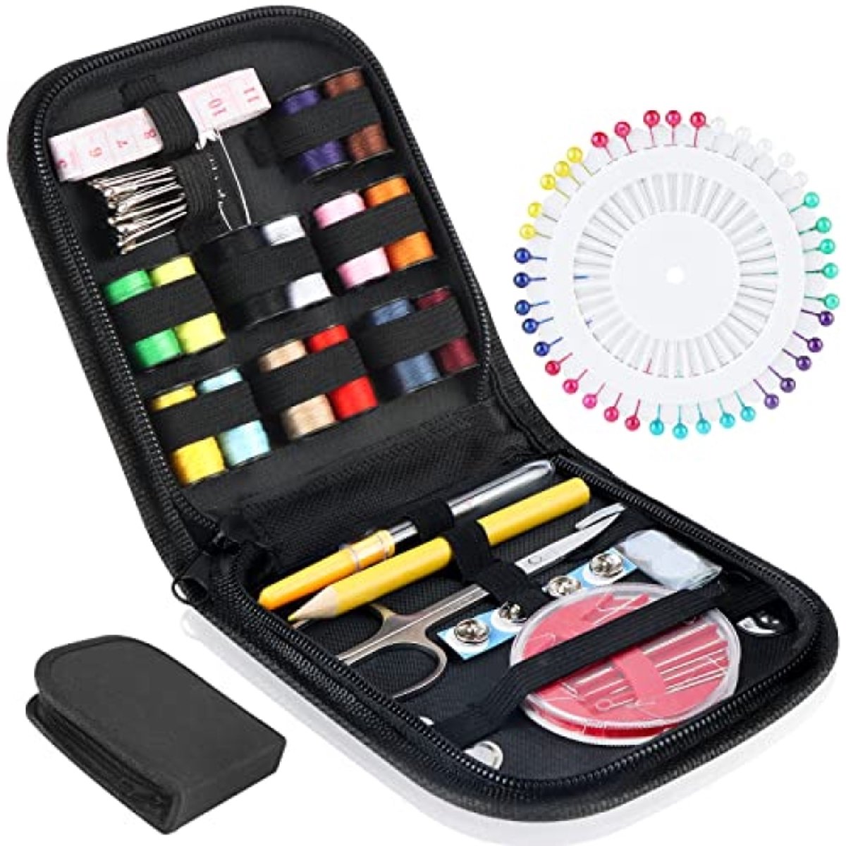 Huis Geluk Travel Naaikit, 94 stuks DIY Premium Naaibenodigdheden, Kleine Naaikits voor Volwassenen, Beginners, Naald en Draad Kit, Reizen en Noodkleding Reparaties
