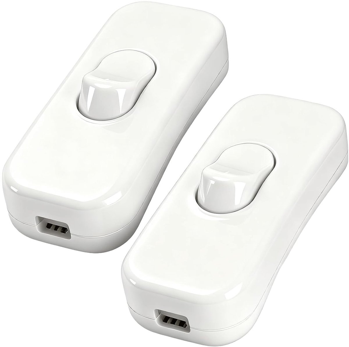 2 x Intermediate Schakelaar, Koordschakelaar 230 V, Geschikt voor 1 Draad Voedingskabel en Kleine Apparaten of Lampen, Witte Tuimelschakelaar voor Thuisgebruik
