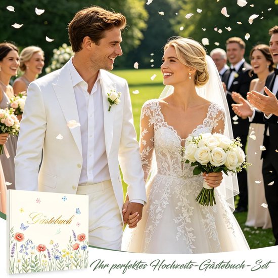 Gastenboek bruiloft set met pennen, stickers en tas - wilde bloemen — afbeelding 4