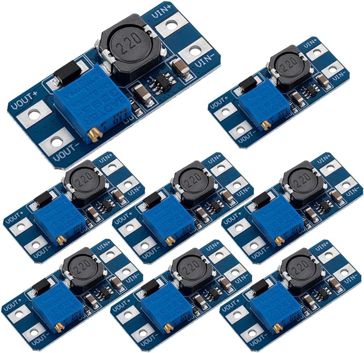 8 stuks DC-DC Step-up Boost-Vermogensomvormer 2A-Module, Instelbare Step-Up-Spanningsregelaarprintplaat, 2-24V naar 5-28V Uitgang