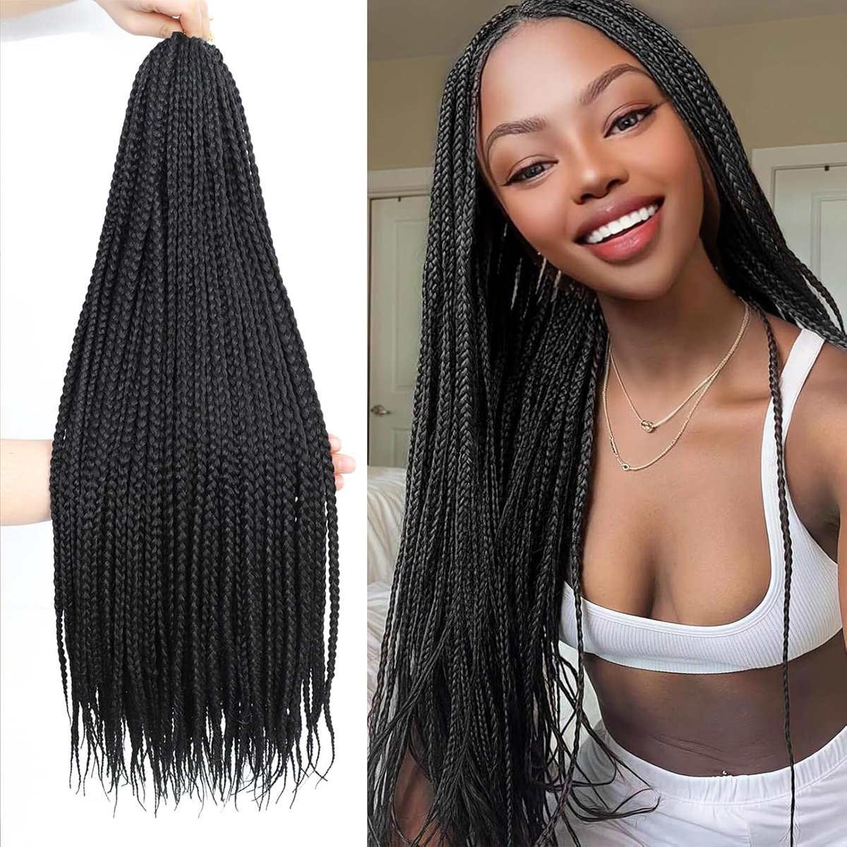 Box Braids Crochet Hair, 18inch Pre Looped, 6 Packs Braiding Hair