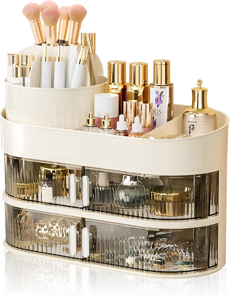 Multifunctionele Make-up Organizer met 3 Lagen voor Cosmetica, Huidverzorging en Kwastenopslag voor de Badkamer en Make-up Tafel