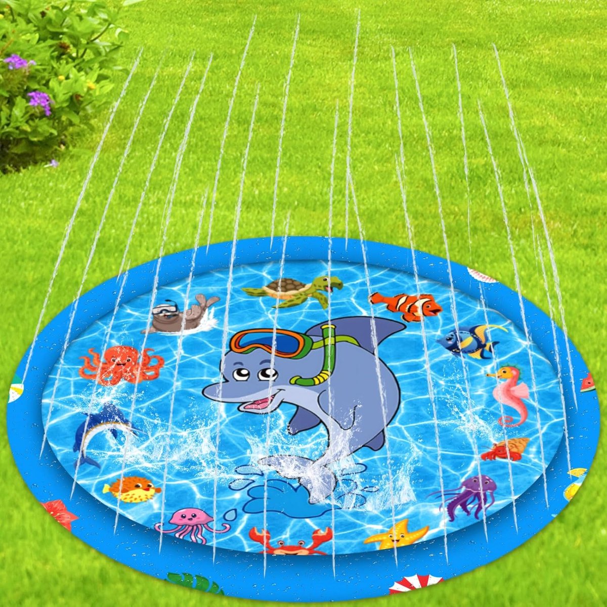 Pad 170 cm waterspeelmat voor kinderen en huisdieren, sprinkler mat