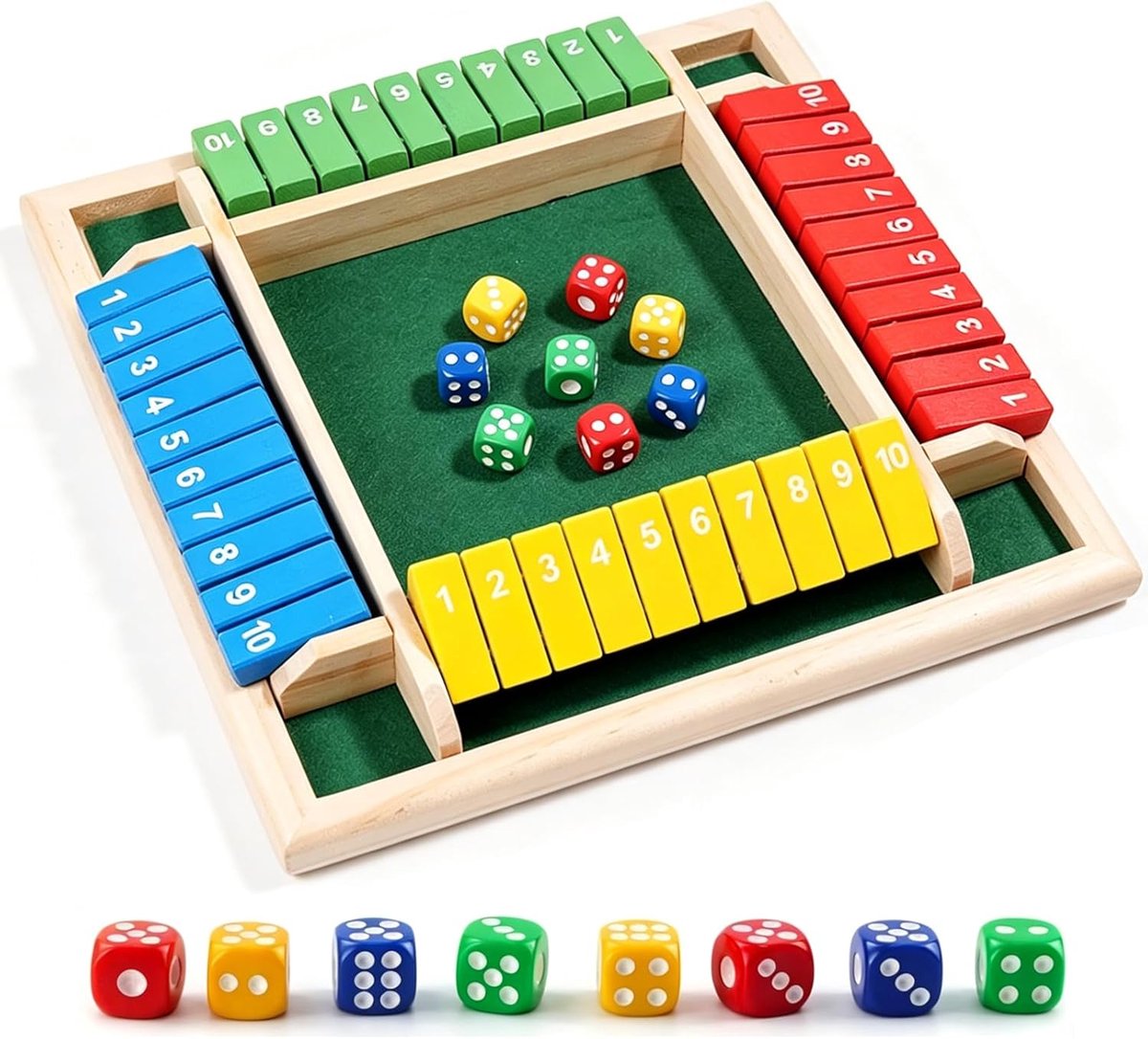 dobbelsteenspel, 4 spelers, Shut The Box, inklapbaar bordspel met 8 houten worpen, bordspellen, leerzame wiskundespellen, educatief speelgoed voor kinderen en volwassenen
