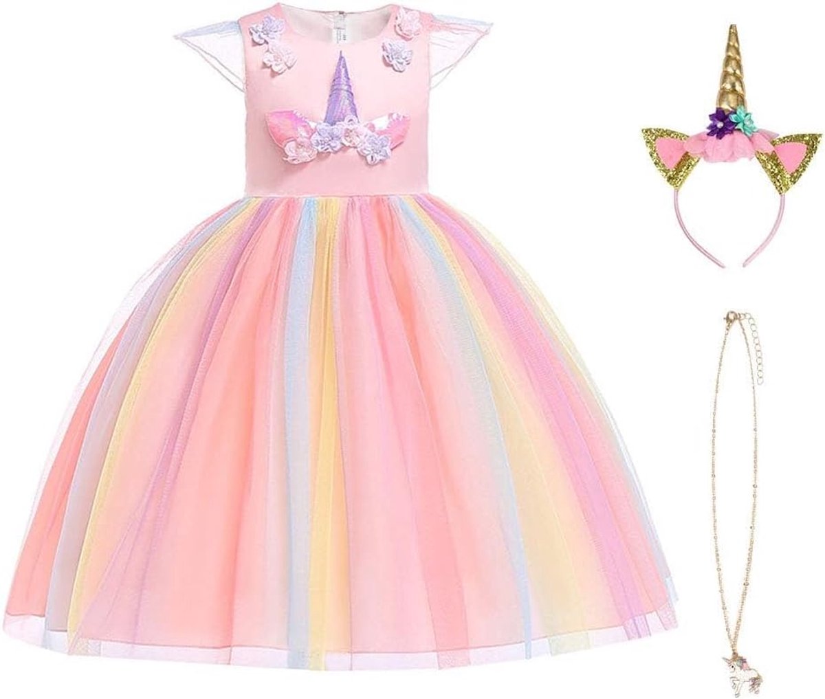 Eenhoorn Kostuum, Prinses Eenhoorn Jurk Fancy Dress met Ketting