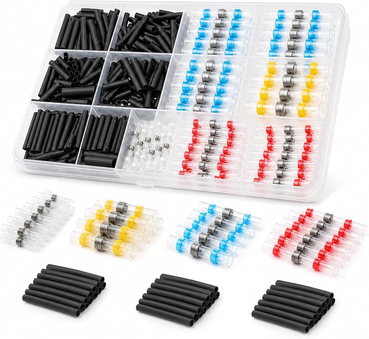 500 stuks gekleurde soldeerverbinders met krimpkousenset, krimpverbinders, waterdicht, trekvast, kleurgecodeerde kabelconnectoren en soldeerverbindingsset voor auto, marine en elektronica