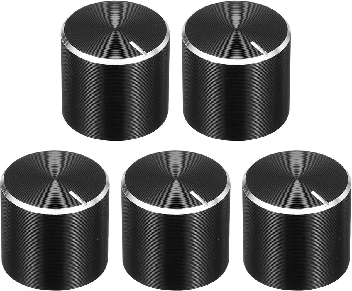 Potentiometerknoppen, gekartelde as, zwart, aluminium, 6 mm asdiameter, draaiknop, 15 mm x 13 mm, gitaarvolumeregelaar, knop, gitaaraccessoires, 5 stuks