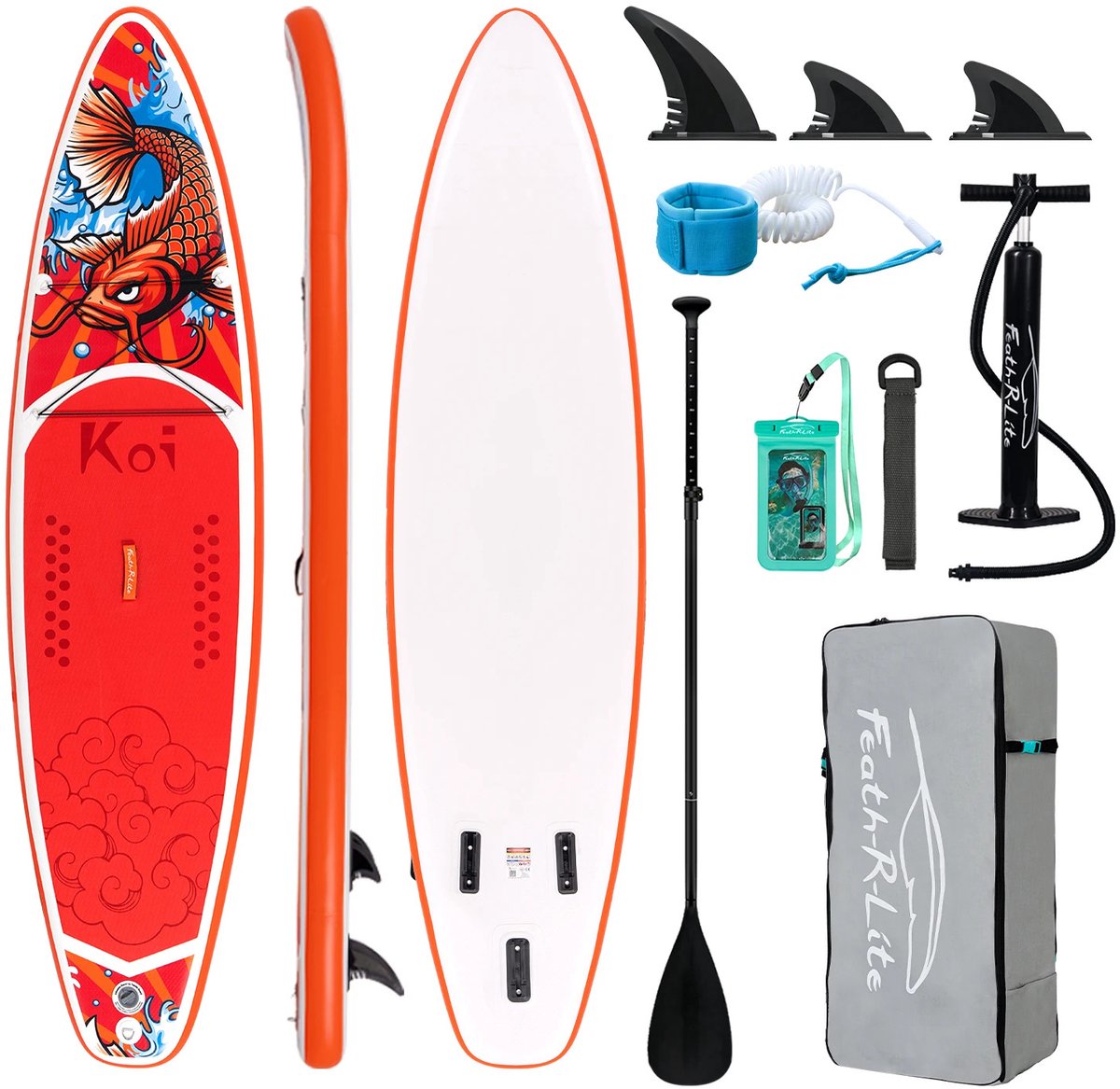 Gudalio SUP Board - Paddle board - Stand Up Paddle Board - Opblaasbaar - 335 cm - Incl. peddel, pomp, rugzak & accessoires - Koi Rood