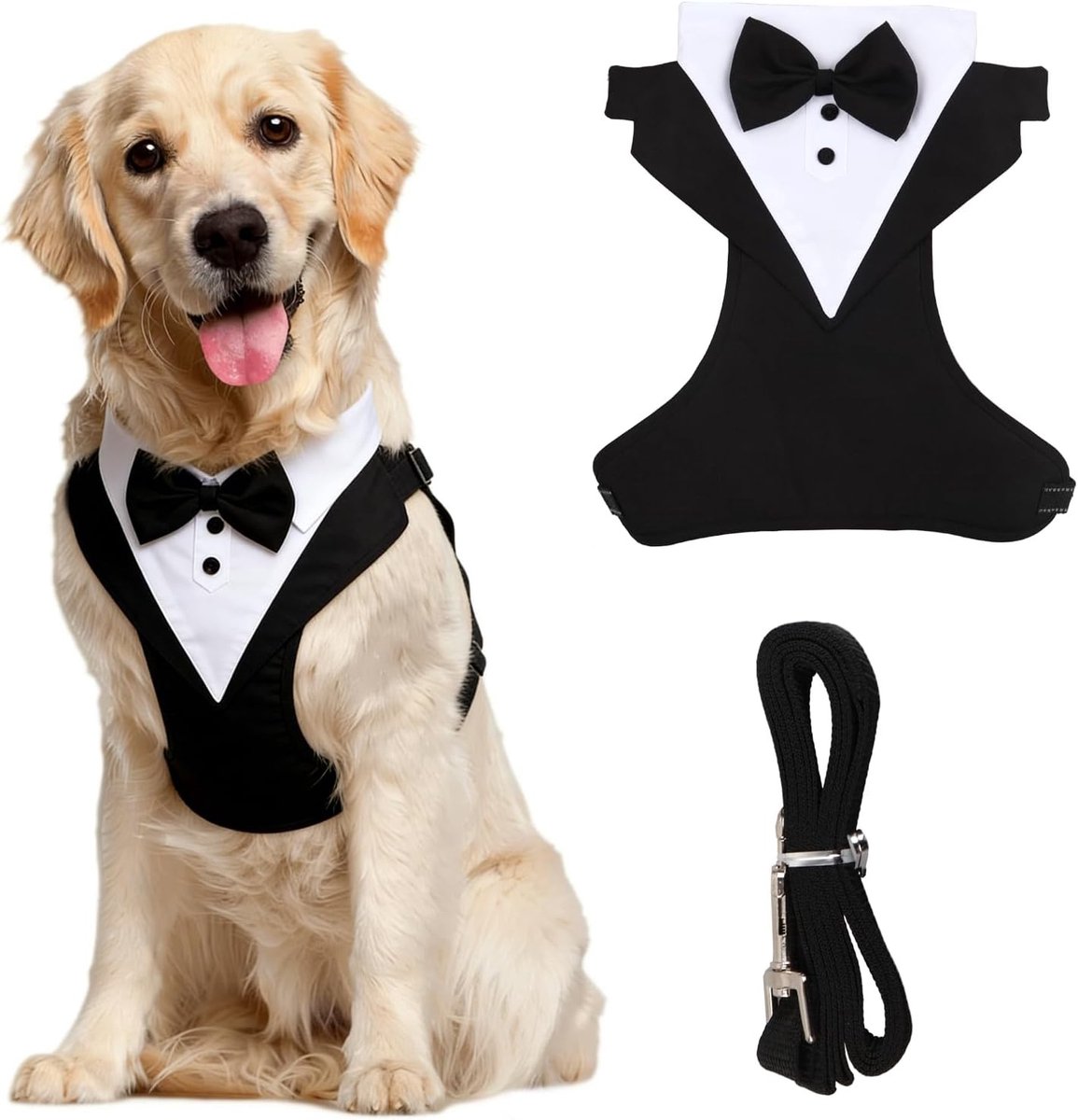 Formele Kostuum voor Grote Honden, Maat XL (10-23 kg), Ademend Zwart Shirt met Strik en Vest, Verwijderbare Band, Elegante Kleding voor Bruiloft en Verjaardag, Hondenoutfit, Feestelijke Kleding, Dierenmode