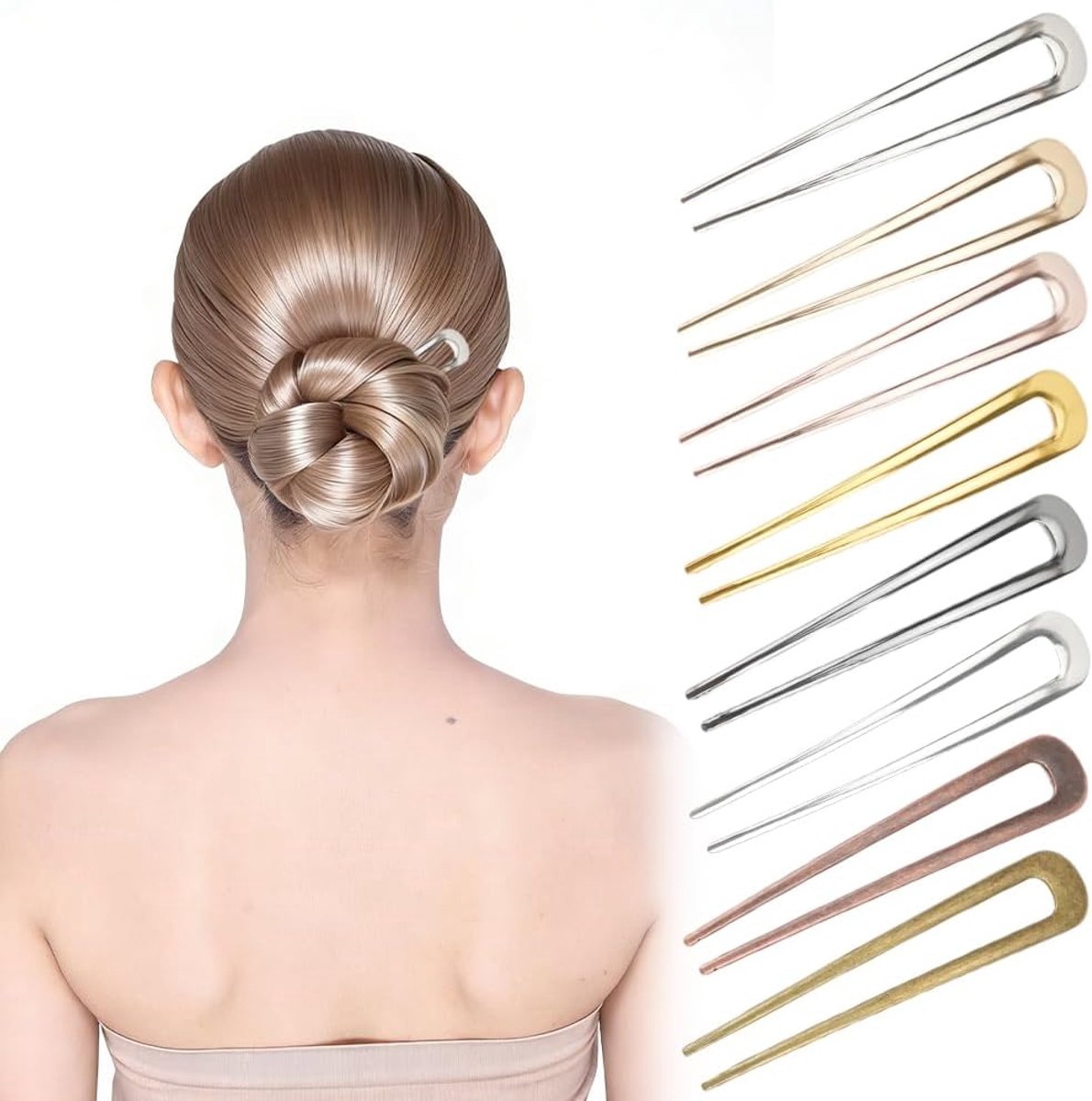 Franse haarspeld, 8 stuks U-vormige metalen haarspelden | voor vrouwen meisjes alle haartypes dik haar, haarband, twist haarvork, 10 cm, elegant ontwerp, hoge kwaliteit, cadeau