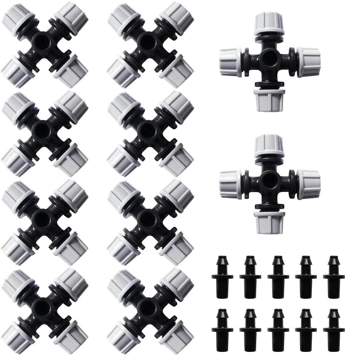 10 Stuks 4-Weg Misting Sprinkler, Kunststof Kruisvernevelingssproeier, Micro-Vernevelingsmondstuk met Weerhaakconnector, voor Kastuinplanten, Grijs