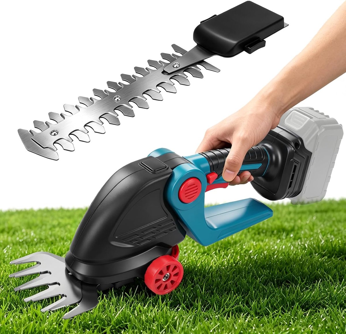 2-in-1 heggenschaar en grasschaar voor Makita 18V accu (zonder accu), handapparaat 12,5 cm grasschaar en 24 cm struikschaar, 0-180° verstelbare hoek, voor struiken, boomsnoeien, gazononderhoud